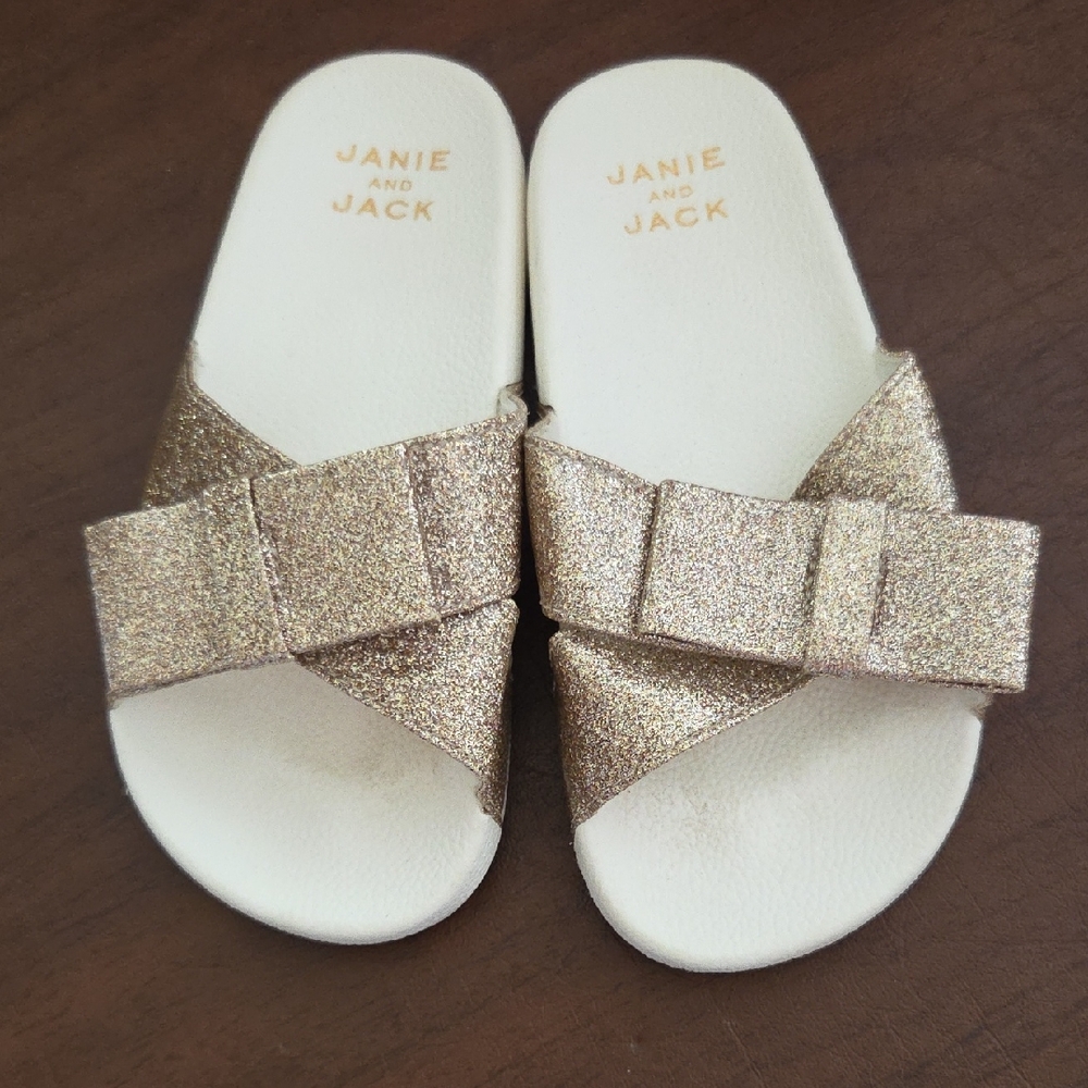 Janie and Jack Sparkling Gold Bow Slides